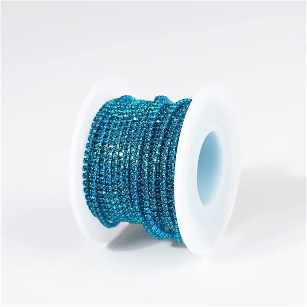 Rhinestone Chains Dense Fancy Chain Apparel Sewing Glass Rhinestone Cup Chain with Colorful Base Blue Opal SS6(2mm)-10yards