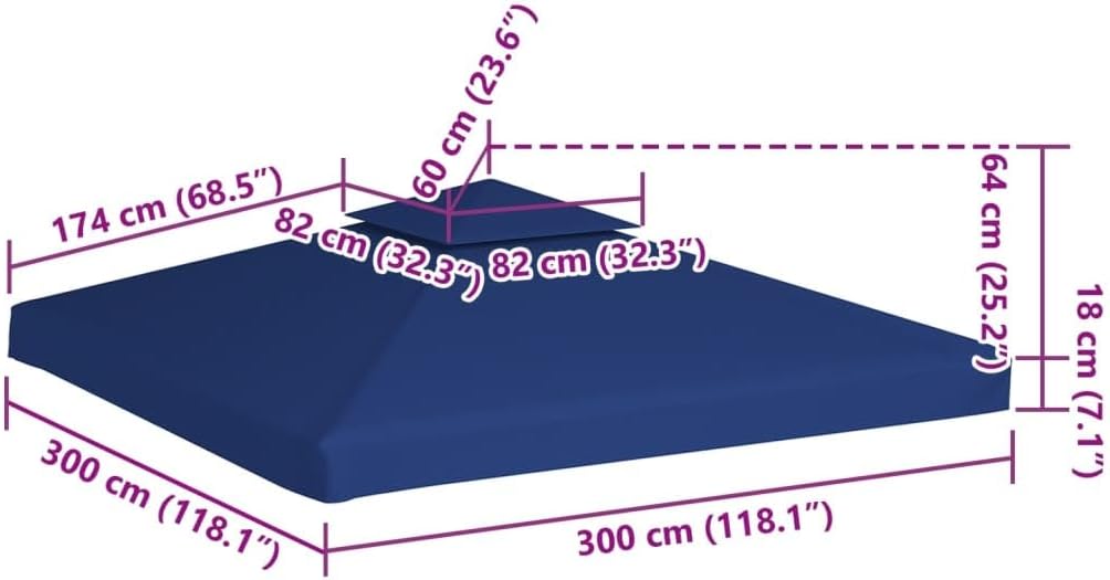 vidaXL Gazebo Canopy Top 10'x10' Dark Blue Replacement Cover 2 Tier Outdoor