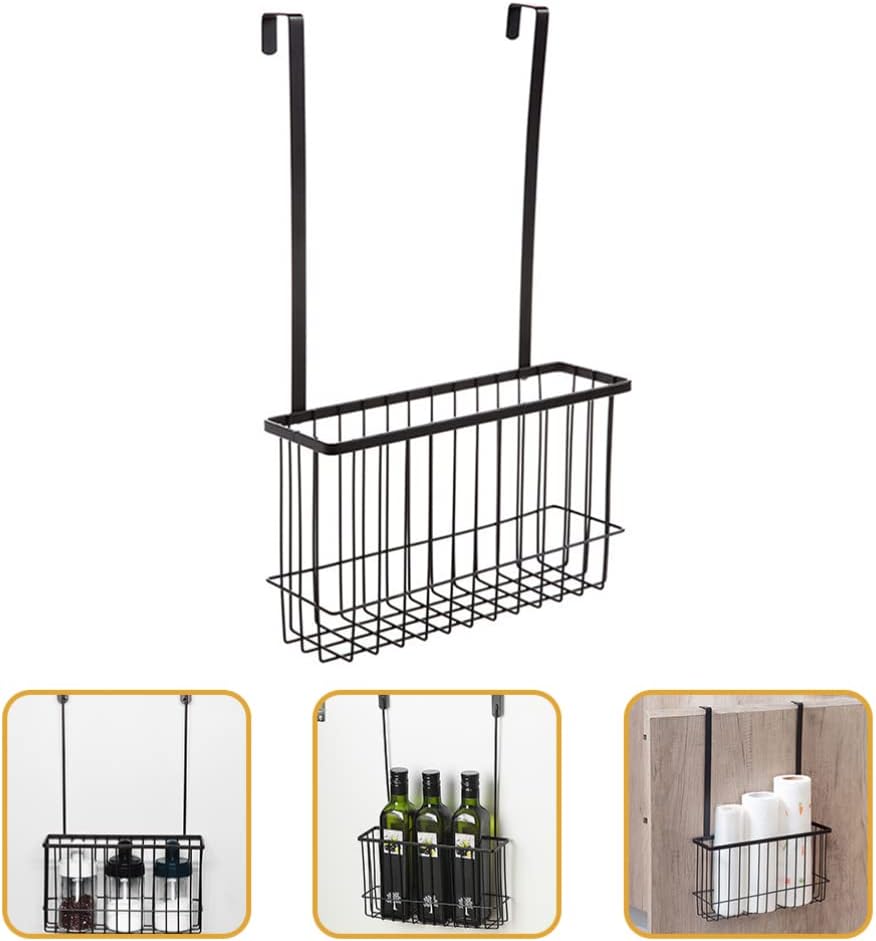 Household Hanging Basket for Kitchen Bathroom No Drilling Iron Wire Storage Rack for Seasoning Bottles Over-door Organizer for Space-saving