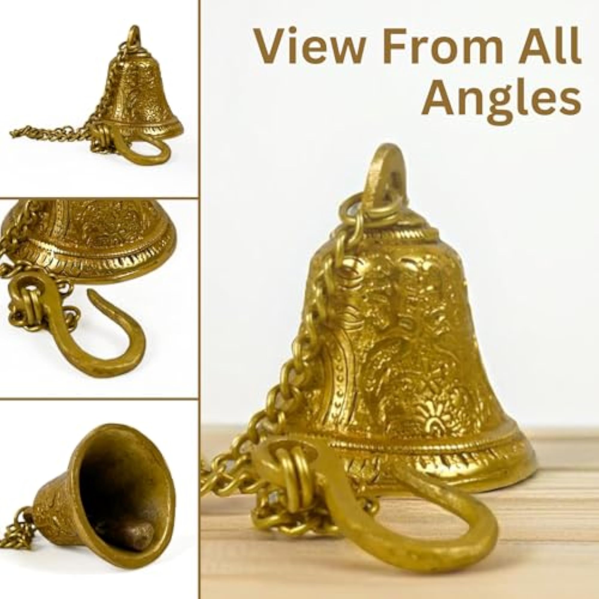 Brass Hanging Temple Bell with Chain for Pooja Room