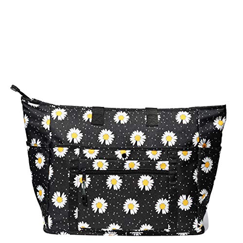 Women Ladies Weekender Bag Muti-pockets Overnight Carry-on Duffel Travel Gym Tote Luggage Duffle with Trolley Sleeve (White Daisy)