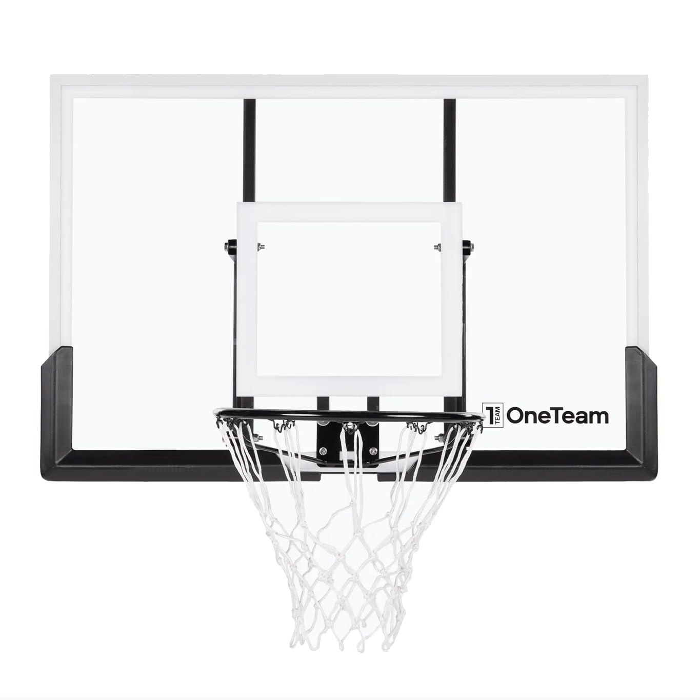 OneTeam Tavola da basket, dimensioni 122 x 82 cm, colore nero, con rete in nylon e cestino in acciaio da 45 cm, materiali di costruzione durevoli