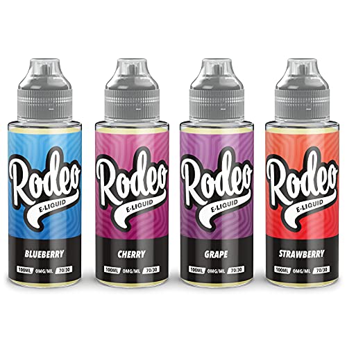Quatre Pack - 100ml Fraise + Myrtille + Cerise + Raisin E-liquide 70/30 Vape Juice E Cigarette Liquid E Liquide pour cigarette électronique Sans nicotine ni tabac 120ml Bouteille (Rodeo E-Liquid)