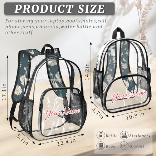 Personalized Small Clear Backpack Stadium Approved Heavy Duty PVC Plastic Custom Daisy Transparent Backpacks See Through Bag with Name, Daisy Flower4