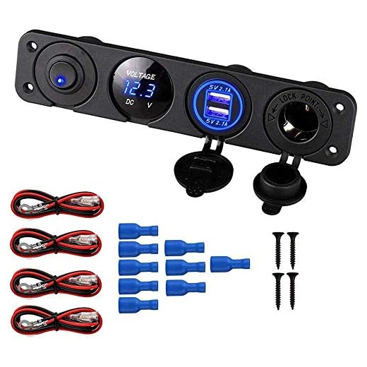Thlevel Panel de Interruptores del Cargador de Coche, Enchufe del Cargador USB Dual de 12V + Encendedor de Cigarrillos + voltímetro LED Azul + Interruptor de Encendido y Apagado