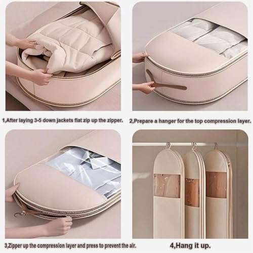 Taprinferior Hanging Garment Bag, Space Saving Hanging Garment Bag with Self Compression Zipper, 2025 New Space Saving Hanging Protector, Space Saver Closet Organizers (Beige, Medium)3