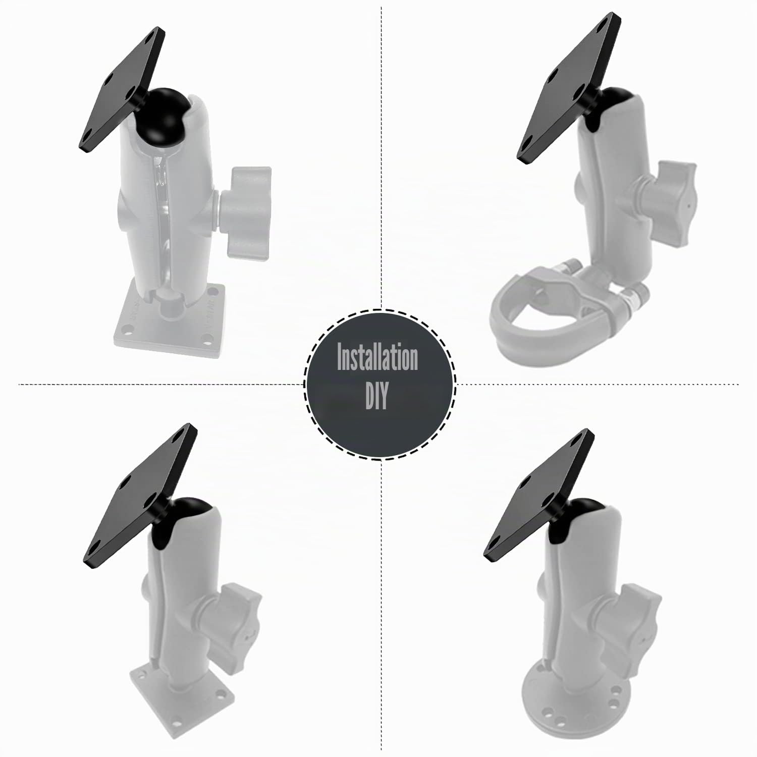 Support Telephone Moto Accessoire Velo Ram Mount Moto Adaptateur de Base à Tête Sphérique de 1 Pouce 2 Pcs Base de Montage Carrée en AluminiumAvec 8 Vis pour Appareil Photo et Caméscope