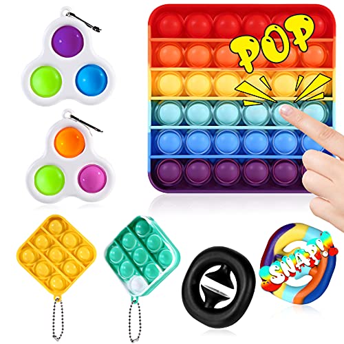 7 PCS Fidget Toys Packs with Simple Pop- Mini Pop Sensory Toys Stress Reliever- Snap Fidgets Party Favors for Kids Anxiety- Goodie Bag Stuffers Push Bubble Sensory Silicone Squeeze Toy