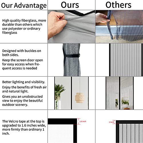 Chiyuns Magnetic Screen Door Mesh, Fit Door Size 32 X 82 Inch, Grey Fiberglass Door Screen Magnetic Closure With Full Frame Hook&Loop, Heavy Duty, Self Sealing, Keep Bugs Out, Pet And Kid Friendly #TOP4