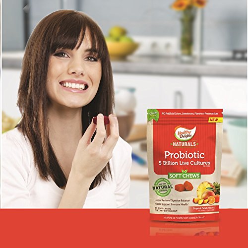 Healthy Delights Naturals, Probiotic Soft Chews, Supports Immune Health, Digestive Balance, Containing 5 Billion CFU’s to help restore digestive balance, Delicious Tropical Punch Flavor, 30 Count