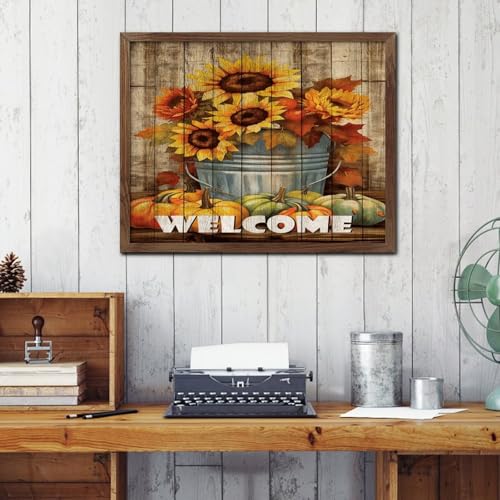 Panneau mural encadré Welcome pour une déco automnale chaleureuse de salon