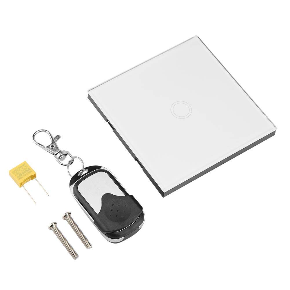 Smart Touch Light Switch, 1 Way Tempered Glass Panel Wall Light Smart Touch Switch with Wireless Remote Control (White)