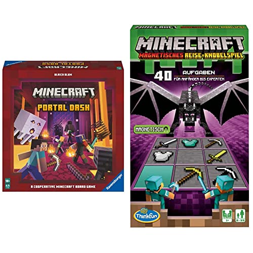 Ravensburger Familienspiel Minecraft Portal Dash & ThinkFun - 76402 - Minecraft - Das magnetische Reisespiel. ideal für die Reise und als Geschenk. EIN Logikspiel Nicht nur für Minecraft-Fans