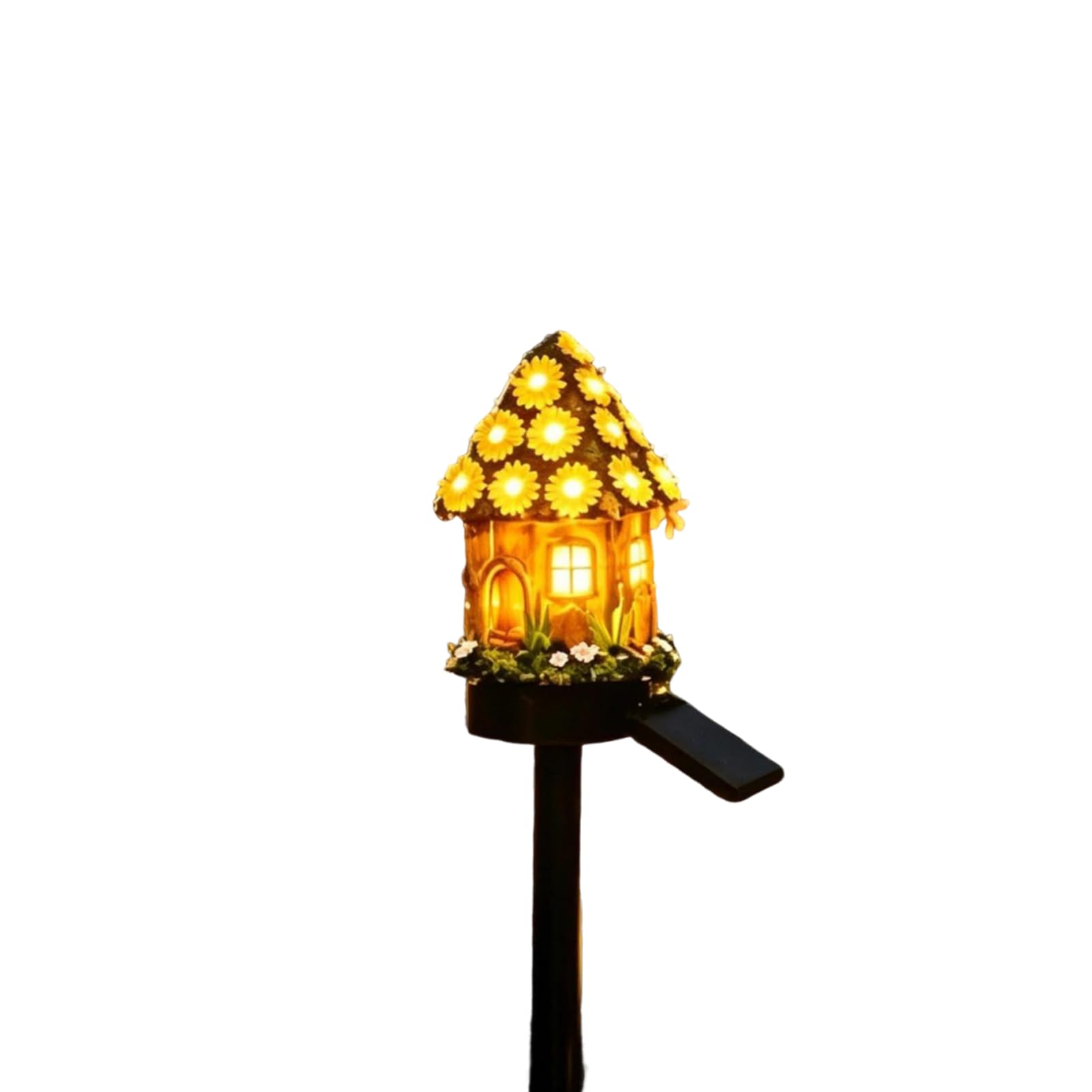 Mushroom Solar Lights Outdoor Garden, Fairy-Tale Mushroom Cottage Solar Stake Lights, Waterproof Resin Garden Ornaments Outdoor for Lawn, Walkway, Patio, Yard, Ideal Gifts for Women Mum (Yellow)