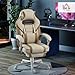 HOMCOM Gaming-Stuhl, Verstellbarer Gaming-Stuhl, höhenverstellbar, ausziehbare Fußstütze, Lendenwirbelstütze und Abnehmbarer Kopfstütze, für Büro, Studio, Creme