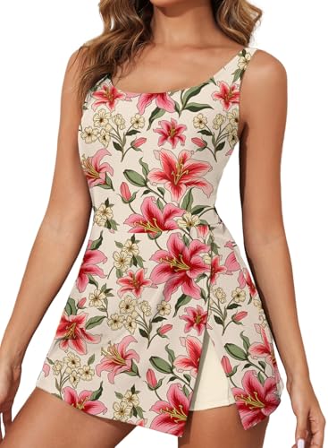 Image of Aleumdr One Piece Swimdress Swimsuit for Women Tummy Control Split Swim Dress Skirt Bathing Suit with Pockets