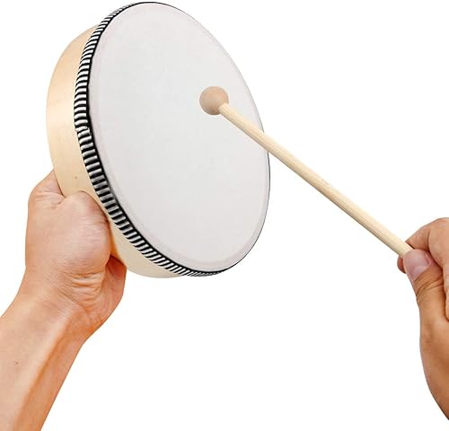 Miniatura 5 de Nydotd Tambor de mano de 10 pulgadas y 8 pulgadas para niños, tambor de marco de madera de percusión con palo de tambor, instrumentos de percusión