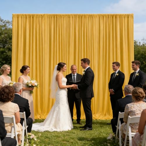 Image of 2 Panels Gold Backdrop Curtain, 10 x 10 Feet Polyester Background Curtains for Parties, Weddings, Baby Showers, Halloween, Christmas, Birthday Party Photoshoot Backdrop Curtains Decorations