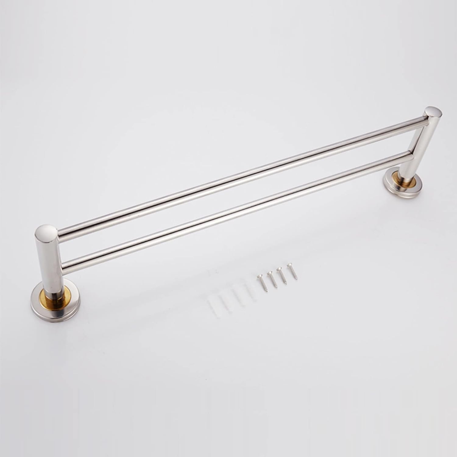 CL-ZZZ Round Towel Rail 40cm 50cm 60cm 80cm, Stainless Steel Double Towel Rod, Wall Mounted Towel Rack Holder for Bathroom or Kitchen, Polished Silver Finish (Size : 15.7inch(40cm))