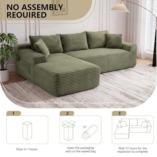 Image of 94.5 inch L Shaped Boneless Sectional Corduroy Couches for Living Room (Green)