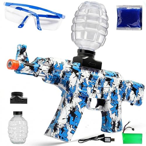 Image of Kidology Electric Gel Ball Blaster Toy Gun| High-Speed Water Gel Shooter with Rechargeable Battery & Protective Goggles | 80 Ft Range Outdoor Target Shooting Game for Adults (14+ Year) - Blue