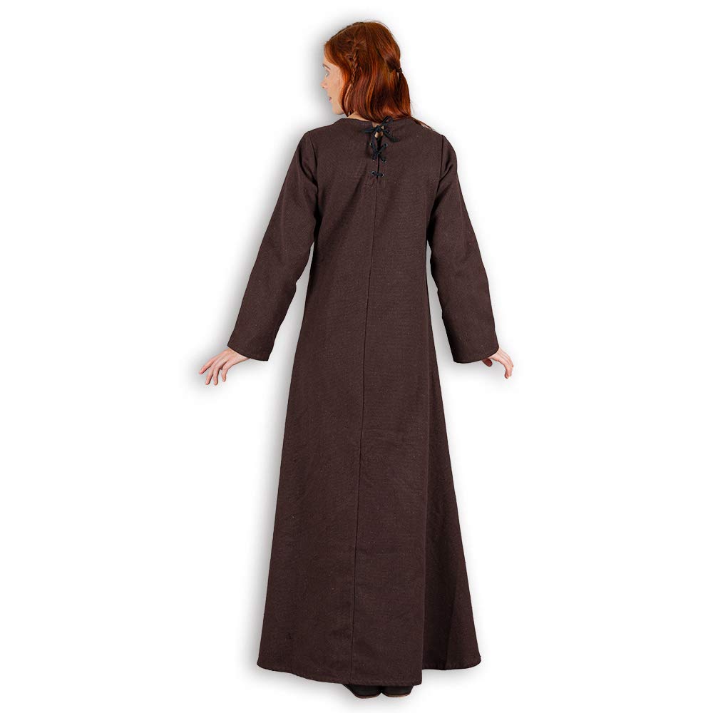 MYTHOLON Marita Unterkleid Langarm, Mittelalter Gewandung leichte Baumwolle, LARP Verkleidung Damen (Medium, Braun)