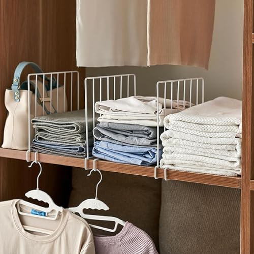 Image of JD FRESH 3-Piece Shelf Divider Set /Metal Wardrobe Separator for Clothes /Books & Pantry Storage /Partition for Shelves /Closet & Cupboard Organizer for Home & Office (White)