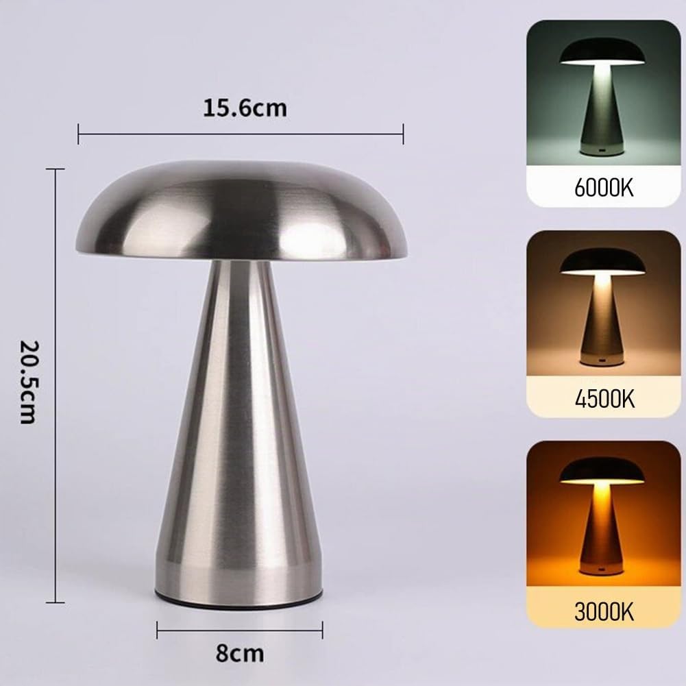 Pilz Tischlampe Kabellos Akku Pilzlampe USB Aufladbar Batterie Pilz Lampe Dimmbar mit Touch Control Tischleuchte Innen und Außen Flowerpot Lampe für Schlafzimmer Kinderzimmer Camping,Silber