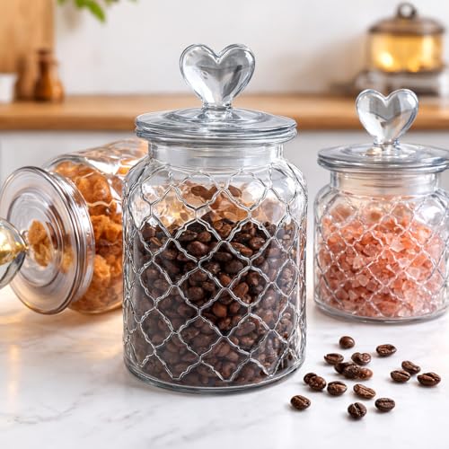 Image of MARTVIA Black Glass Food Storage Jars with Glass Lids 700 ML Set of 6, Love Heart Handle Lid Jar for Home Kitchen,Flour, Sugar, Coffee, Pasta, Oats, Cookies, Snacks (Love 700ML Jar, SET OF 2)