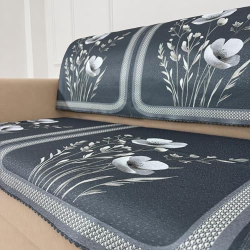 Image of Homerz Premium Waterproof Jasmine Joe Sofa Seat Cover - Floral Printed Sofa Protector | Non-Slip, Washable & Durable Sofa Protector (Grey, 5 (3+2) Seater with Back)