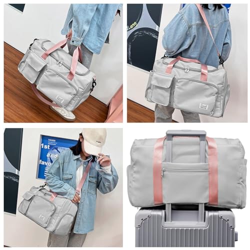 Image of Suruid Gym Bag with Shoe Compartment, Sports Duffle Bag for Women, Gray Pink, 19.68 x 11.02 x 11.02 inches, Gym Bag Gray Pink | Dry Wet Separation Pouch, For Men and Women, Overnight Weekender Training Handbag Yoga Bag