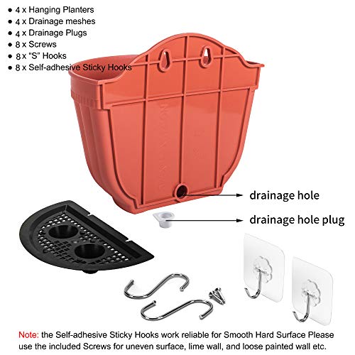 4 Pack Brick Red Wall Hanging Planter Pot Vertical Garden Living Wall Mount Window Hang Indoor Outdoor Plant Flower Basket For Kitchen Herbs Balcony Railing Shelf Fence Bedroom Trellis Decor Modern #TOP2