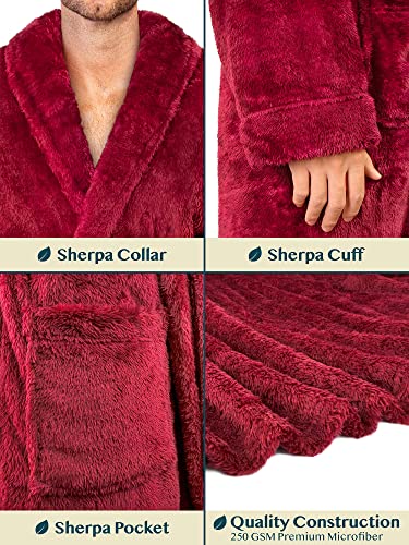 Image of PAVILIA Mens Soft Robe, Plush Fluffy Fleece Bathrobe Men, Long Sherpa Shaggy Spa Robe