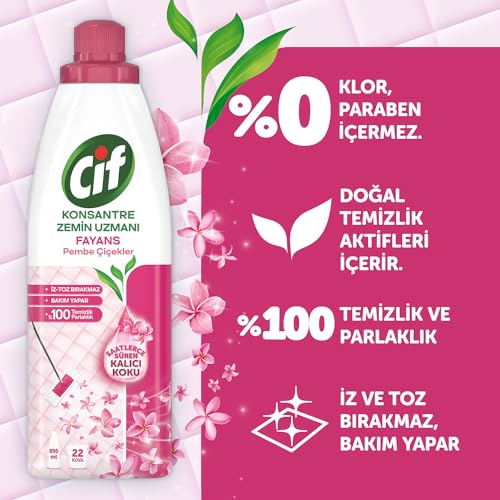Cif Pembe Çiçekler Konsantre Zemin Uzmanı Fayans Temizleyicisi 22 Kova 895 mL