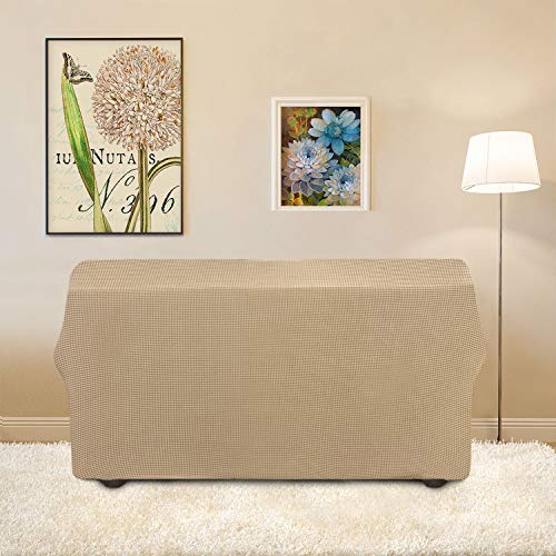 Image of Easy-Going Stretch Loveseat Slipcover 1-Piece Sofa Cover Furniture Protector Couch Soft with Elastic Bottom for Kids Polyester Spandex Jacquard Fabric Small Checks (Loveseat, Sand)