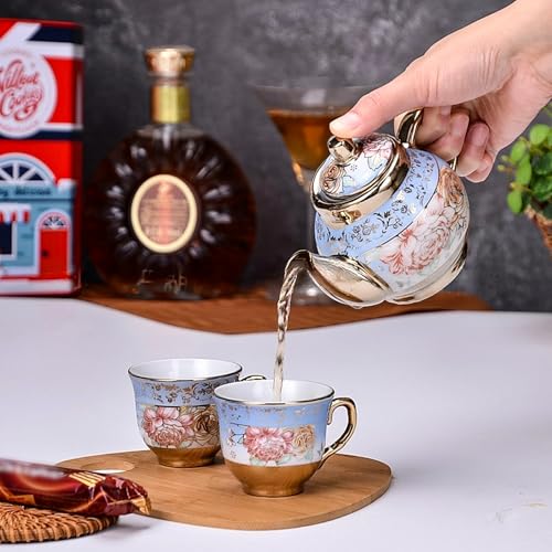 LUCYLANKER European Style Porcelain Tea Set - Kiln Altered Glaze Design with Teapot and 4 Teacups - Perfect for Tea Lovers (Style 2) - Image 5