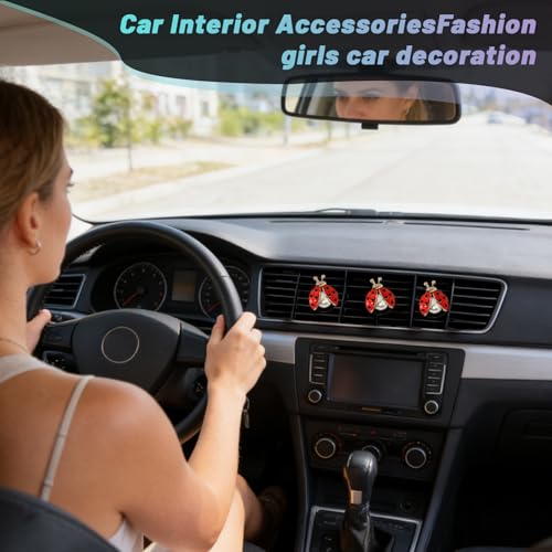 Image of 5 PCS Ladybug Car Decor, Bling Lady Bug Air Freshener Vent ClipsCar Accessories Decoration for Refillable Outlet Diffuser, Universal for Most Cars (Ladybug)