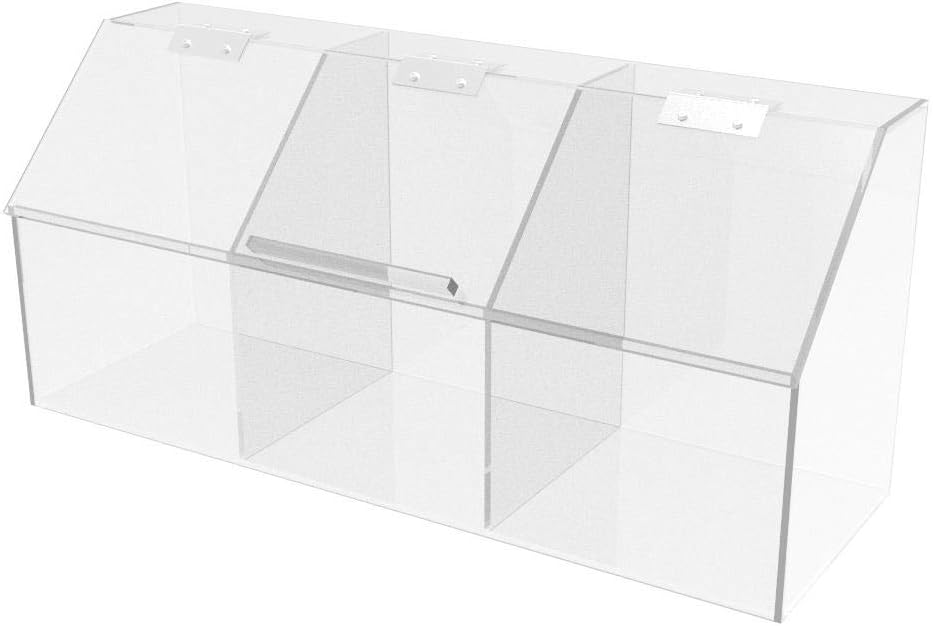 FixtureDisplays® Plaxiglass Clear Acrylic 3 Compartment Toppings Bin 15.5 X 7 X 5 Candy Bin Condiment Organizer Tabletop Bar Restuarnt Kitchen Transparent Box 100904-NPF