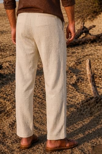 Image of Louis Philippe Men's Regular Straight Fit 100% Cotton Solid Elasticated Dobby Casual Trousers