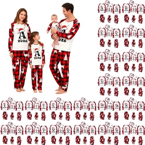 Family Christmas 𝙋𝙖𝙟𝙖mas Matching Sets 2026 Fashion Cute Alphabet Xmas 𝙋𝙟s Sets Matching Holiday 𝙎𝙡eepwear A