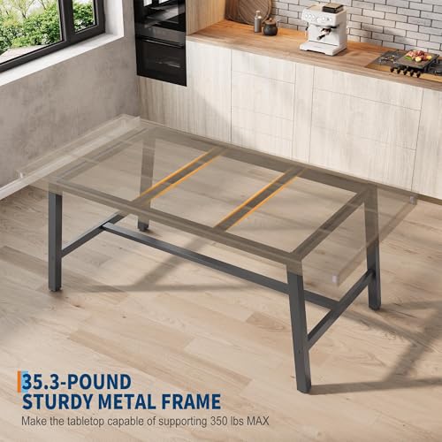 Image of GarveeHome Industrial Dining Table for 4-6 People, 63 inch Long Large Kitchen Table with Sturdy Metal Frame, Rectangular Counter for Dinner, Kitchen, Dining Room (Grey, 63 inch Non-extendable)