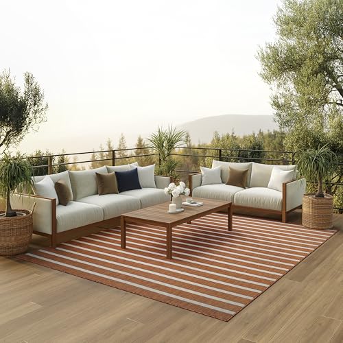 Nourison Home Positano Terracotta Ivory 9' x 12' Area Rug - Easy Clean, Non Shedding, Bed Room, Living Room, Dining Room, Kitchen (9' x 12')