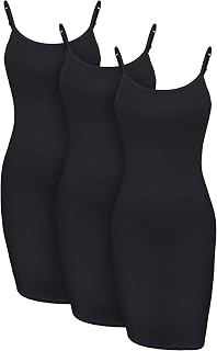 3 Pieces Basic Cami Women Long Tanks Dress with Strap, Solid Color