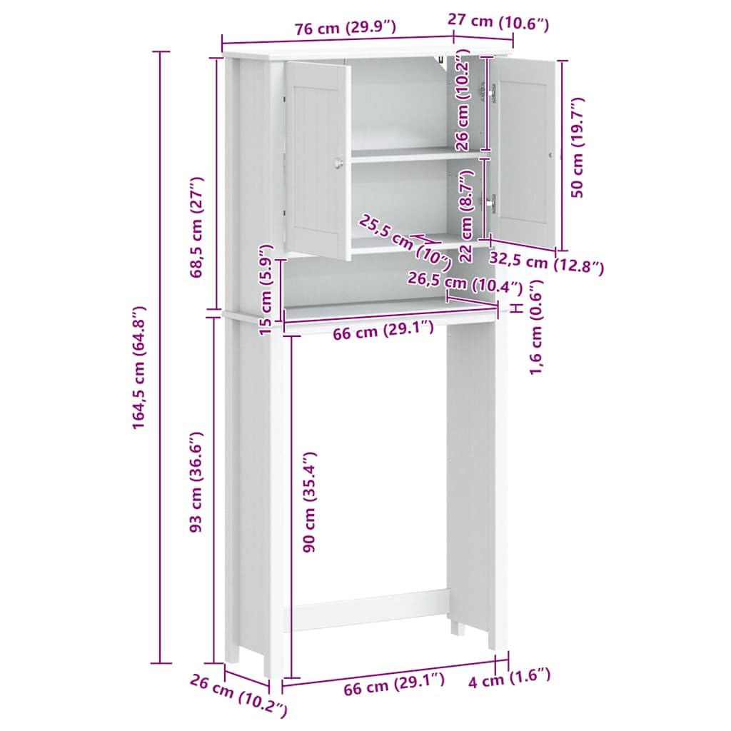 Szafka na pralkę z litego drewna sosnowego czarna 76 x 27 x 164,5 cm