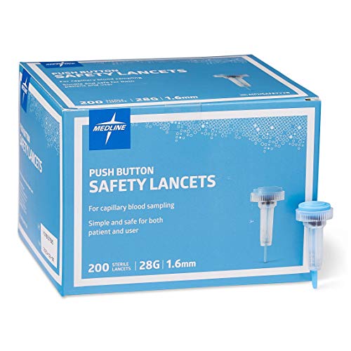 Medline Safety Lancets, Push-Button Activation, 28G x 1.6 mm, 200 Count