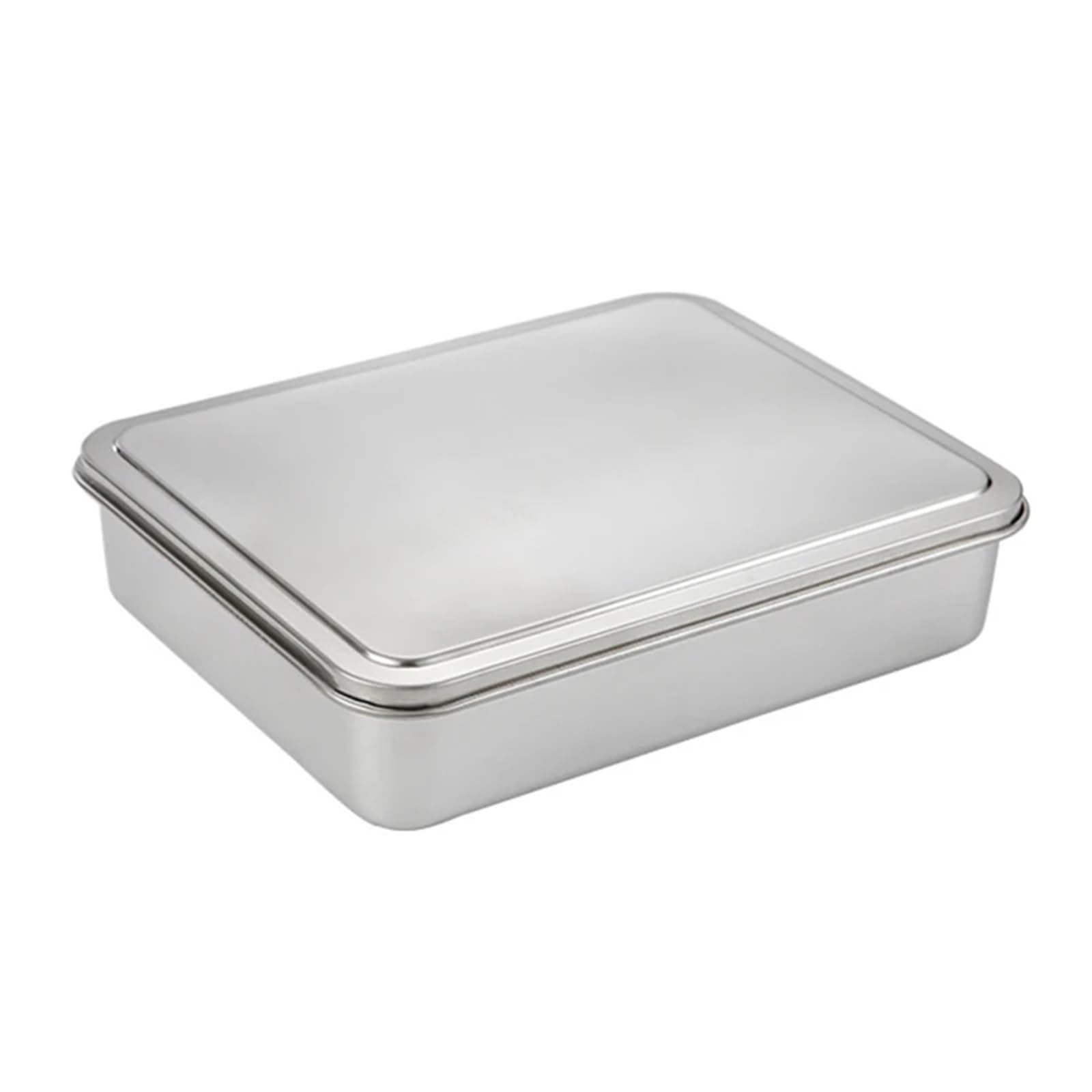 Boîte à Déjeuner En Acier Inoxydable Plateau de service rectangulaire en acier inoxydable épais avec couvercle, assiettes conservation des aliments, récipient cuisine(33x28.5x6.2 with Lid)