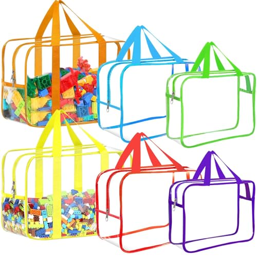 Image of 6 Color Toy Storage Bags with Labels, Reusable Clear PVC Board Game Storage, Travel Waterproof Organizer Bags with Zipper Large Capacity (L, XL, XXL)