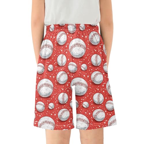ALAZA Funny Ball Baseball Star Red Pajama Shorts Elastic Waist Casual Sleep Shorts with Pockets Size 6-142