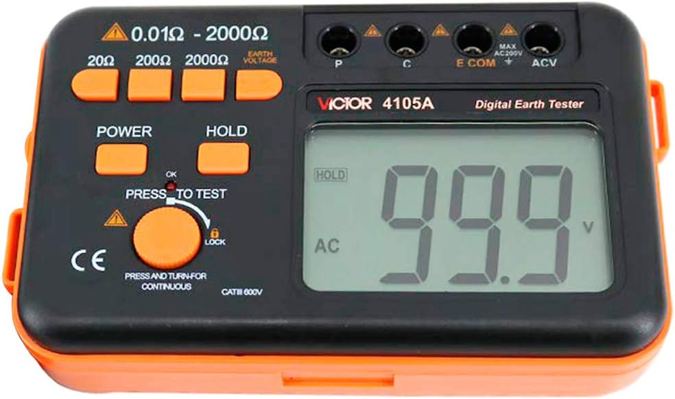 Victor 4105A Digital LCD Ground Earth Resistance Current 200V Tester Resistivity Tester Earth Electrical Meter 20Ω-2000Ω