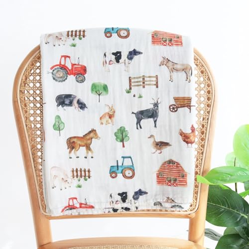 Image of LifeTree Muslin Swaddle Blankets, Baby Swaddles Blanket for Boys Girls Newborn Nursery, Soft Large 47 inch x 47 inch, Farm Animals, 70% Viscose from Bamboo and 30% Cotton